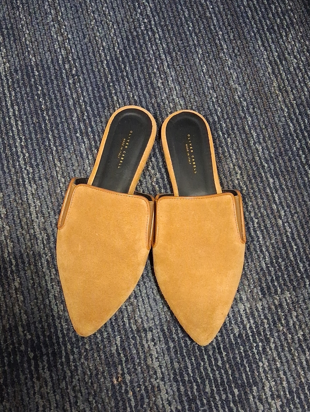 Oliver Cabell Camel Suede Pointed Mule Slides